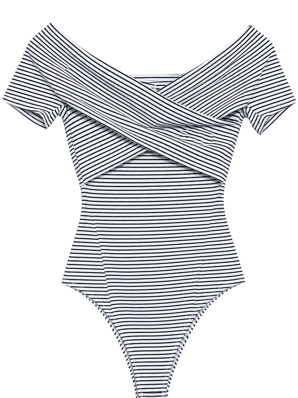 Striped off shoulder  women’s bodysuit White & Black